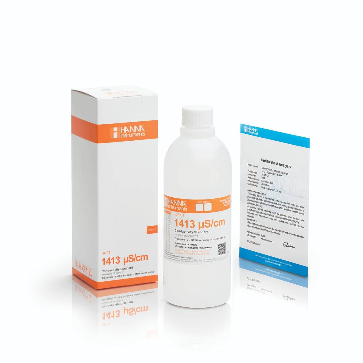 Hanna HI7031L/C soluție de calibrare cu certificat, 1413 µS/cm, 500 ml